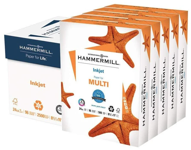 Main image of Printer Paper, Multipurpose Inkjet Paper 24 lb, 8.5 x 11-96 Bright, Made in the USA, 105050C - 5 Ream (2,500 Sheets)