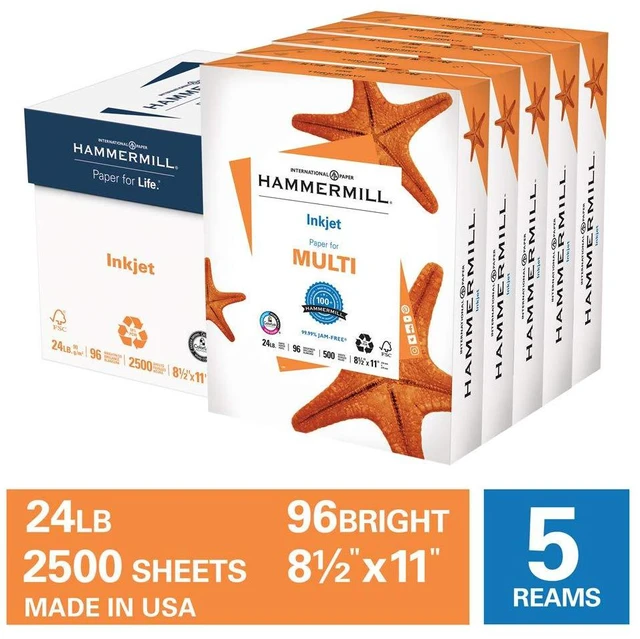 Alt view image 2 of 7 - Printer Paper, Multipurpose Inkjet Paper 24 lb, 8.5 x 11-96 Bright, Made in the USA, 105050C - 5 Ream (2,500 Sheets)
