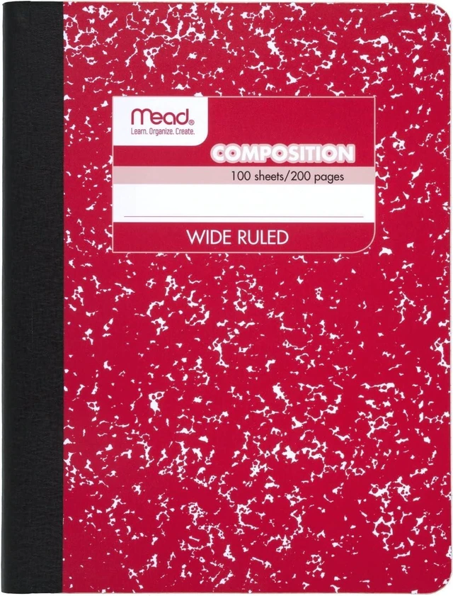 Main image of Composition Notebook, Wide Ruled Paper, 7-1/2" x 9-3/4", 100 Sheets, Red Marble (09918AB5) (Pack of 12)