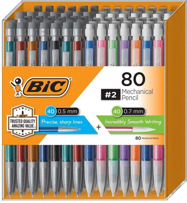 Main image of Mechanical Pencils #2 Extra Smooth, 0.7mm & 0.5mm, 80 Pack Bright Edition Colored Barrels, Bulk School Supplies for Teachers and Classrooms, 80-Count Pack