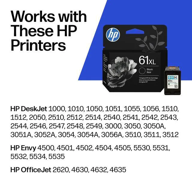 Alt view image 2 of 7 - 61XL Black High-Yield Ink | Works with DeskJet 1000, 1010, 1050, 1510, 2050, 2510, 2540, 3000, 3050, 3510; Envy 4500, 5530; OfficeJet 2620, 4630 | C0PA4AN