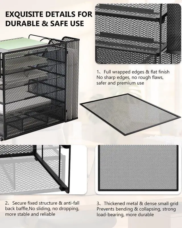 Alt view image 5 of 7 - Desk File Organizer, 6 Tier Desktop Paper Letter Tray Organizer with Drawer and 2 Pen Holders, Office Desk Accessories & Workspace Organizers for Office, Home Supplies(DO007DH-B), 1 Pack, Black