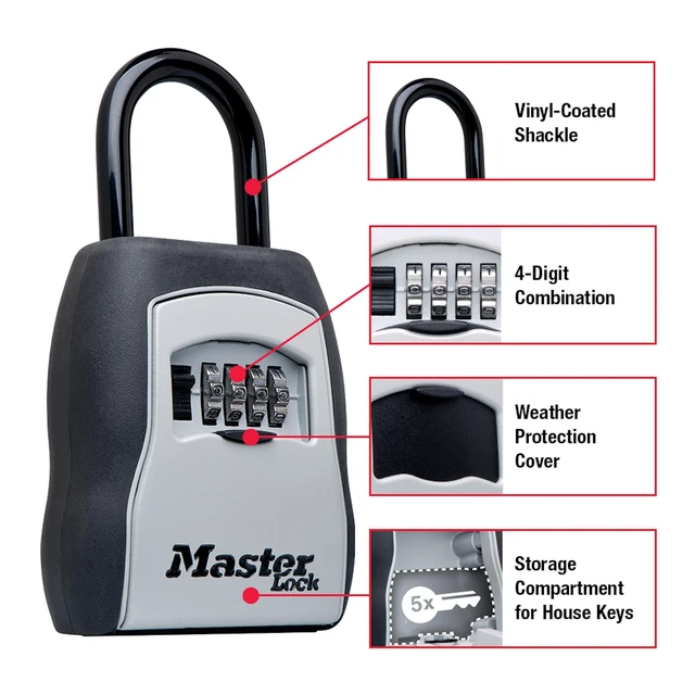Alt view image 3 of 7 - Portable Key Lock Box, Combination Lock Box Holds 5 Keys 5400EC Secure Storage Lock Box For Realtors, Landlords, Tenants & Property Managers, Weather Resistant, Resettable 4-digit Code