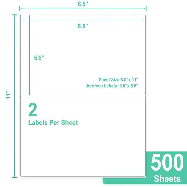 Alt view image 3 of 7 - L LIKED Half Sheet Shipping Label, 1000 Labels, 5.5 x 8.5, 30 Sheets 2 per sheet, strong adhesive, laser/inkjet compatible, for shipping, address & product