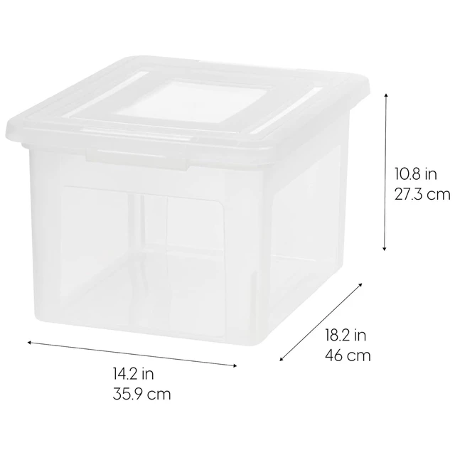 Alt view image 4 of 6 - 8 Pack File Box, Plastic Document Organizer with Lid, 35 Qt, Clear Portable Moving Box, Stackable and Secure Storage, Durable Container Set for Letter/Legal Files