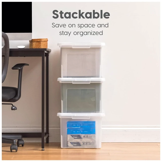 Alt view image 5 of 6 - 8 Pack File Box, Plastic Document Organizer with Lid, 35 Qt, Clear Portable Moving Box, Stackable and Secure Storage, Durable Container Set for Letter/Legal Files
