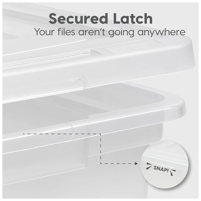Alt view image 6 of 6 - 8 Pack File Box, Plastic Document Organizer with Lid, 35 Qt, Clear Portable Moving Box, Stackable and Secure Storage, Durable Container Set for Letter/Legal Files