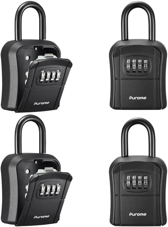 Main image of Key Lock Box Outdoor 4 Digit Code Combination Lockbox House, 4 Black For Contractors Guest Realtor Storage Keys, Portable, Home Wall Mount, Resettable, Combination, Weatherproof, High-capacity