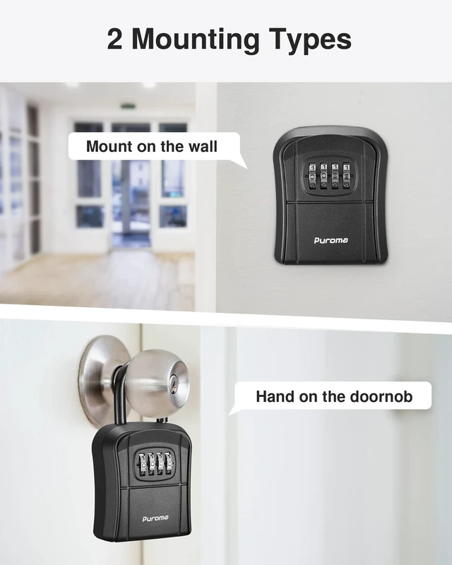 Alt view image 3 of 7 - Key Lock Box Outdoor 4 Digit Code Combination Lockbox House, 4 Black For Contractors Guest Realtor Storage Keys, Portable, Home Wall Mount, Resettable, Combination, Weatherproof, High-capacity