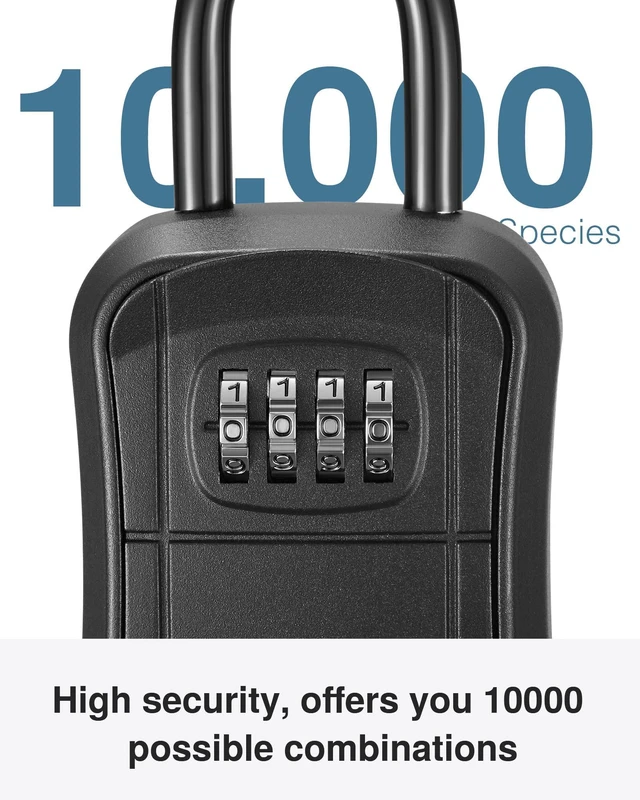 Alt view image 2 of 7 - Key Lock Box Outdoor 4 Digit Code Combination Lockbox House, 4 Black For Contractors Guest Realtor Storage Keys, Portable, Home Wall Mount, Resettable, Combination, Weatherproof, High-capacity