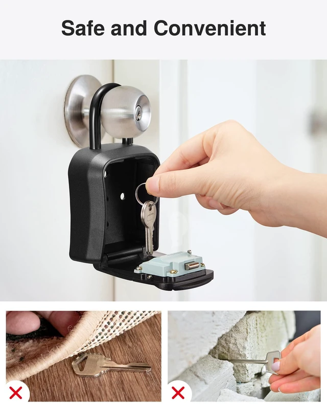 Alt view image 5 of 7 - Key Lock Box Outdoor 4 Digit Code Combination Lockbox House, 4 Black For Contractors Guest Realtor Storage Keys, Portable, Home Wall Mount, Resettable, Combination, Weatherproof, High-capacity