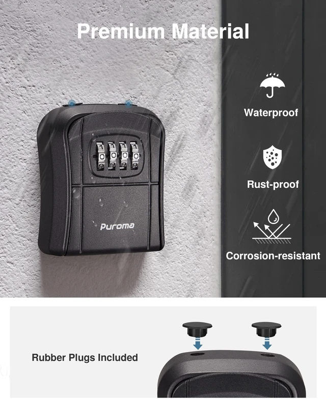 Alt view image 7 of 7 - Key Lock Box Outdoor 4 Digit Code Combination Lockbox House, 4 Black For Contractors Guest Realtor Storage Keys, Portable, Home Wall Mount, Resettable, Combination, Weatherproof, High-capacity