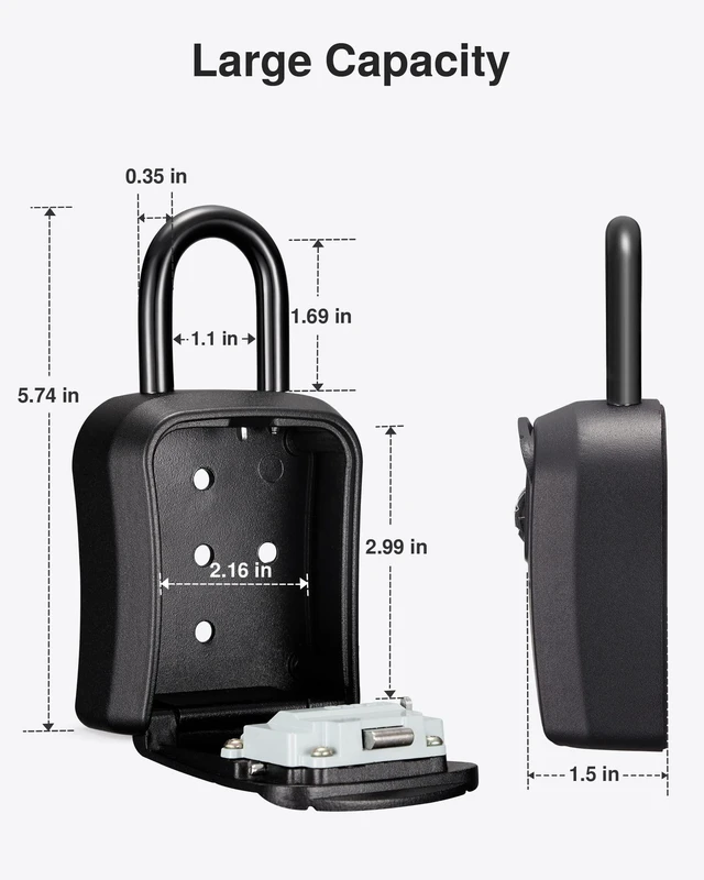 Alt view image 6 of 7 - Key Lock Box Outdoor 4 Digit Code Combination Lockbox House, 4 Black For Contractors Guest Realtor Storage Keys, Portable, Home Wall Mount, Resettable, Combination, Weatherproof, High-capacity