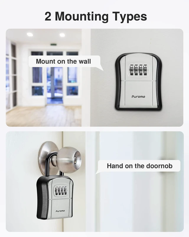 Alt view image 2 of 7 - Key Lock Box Outdoor 4 Digit Code Combination Lockbox House, 4 Gray For Contractors Guest Realtor Storage Keys, Portable, Home Wall Mount, Resettable, Combination, Weatherproof, High-capacity
