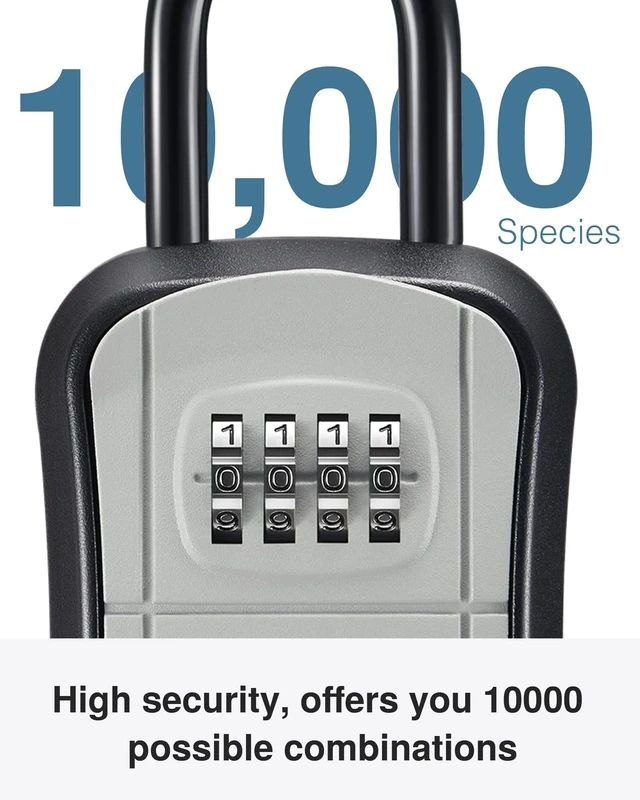 Alt view image 3 of 7 - Key Lock Box Outdoor 4 Digit Code Combination Lockbox House, 4 Gray For Contractors Guest Realtor Storage Keys, Portable, Home Wall Mount, Resettable, Combination, Weatherproof, High-capacity