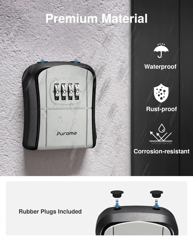 Alt view image 5 of 7 - Key Lock Box Outdoor 4 Digit Code Combination Lockbox House, 4 Gray For Contractors Guest Realtor Storage Keys, Portable, Home Wall Mount, Resettable, Combination, Weatherproof, High-capacity