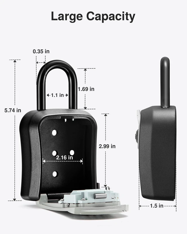 Alt view image 6 of 7 - Key Lock Box Outdoor 4 Digit Code Combination Lockbox House, 4 Gray For Contractors Guest Realtor Storage Keys, Portable, Home Wall Mount, Resettable, Combination, Weatherproof, High-capacity