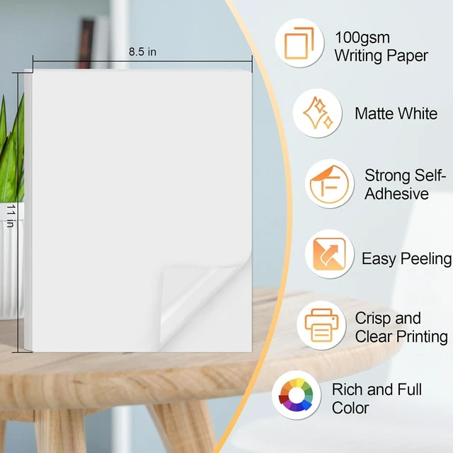 Alt view image 2 of 7 - Printable Sticker Paper for Inkjet Printer, 150 Sheets 8.5" x11'' Matte Sticker Printer Paper Full Sheet Labels for Laser/Inkjet Printers, Letter Size