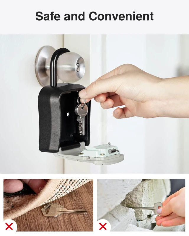 Alt view image 7 of 7 - Key Lock Box Outdoor 4 Digit Code Combination Lockbox House, 4 Gray For Contractors Guest Realtor Storage Keys, Portable, Home Wall Mount, Resettable, Combination, Weatherproof, High-capacity