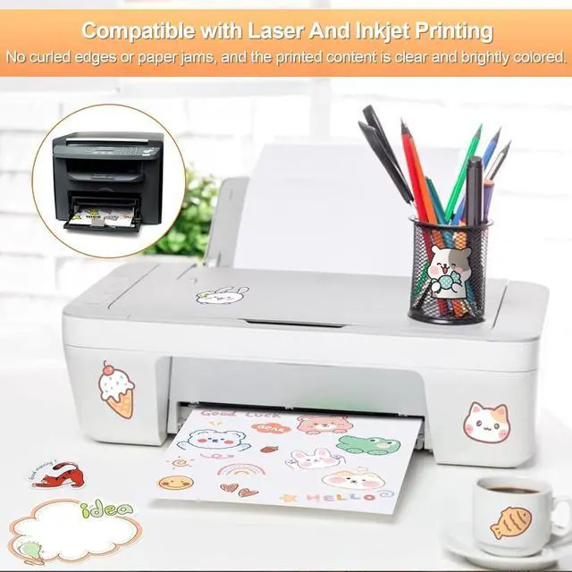 Alt view image 4 of 7 - Printable Sticker Paper for Inkjet Printer, 150 Sheets 8.5" x11'' Matte Sticker Printer Paper Full Sheet Labels for Laser/Inkjet Printers, Letter Size