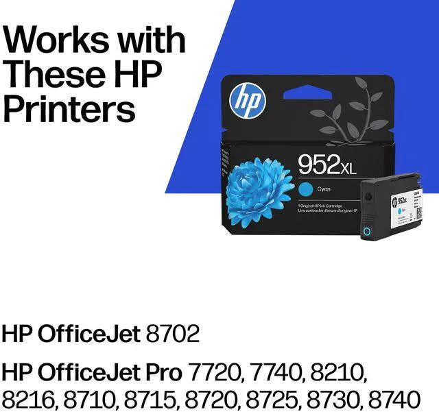 Alt view image 2 of 7 - 952XL Cyan High-Yield Ink Cartridge | Works with OfficeJet 8702, Pro 7720, 7740, 8210, 8710, 8720, 8730, 8740 Series | L0S61AN