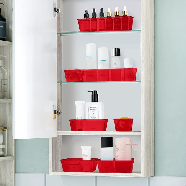 Alt view image 6 of 6 - 25 PCS Plastic Drawer Organizer Set, Makeup Organizers and Storage Bins 4 Sizes Desk Drawer Divider Organizers and Storage Bins for Jewelry, Gadgets for Kitchen, Bedroom, Bathroom, Office, Red