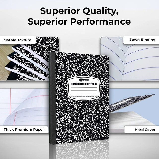 Alt view image 2 of 7 - 50 Pack Bulk Composition Notebooks, College Ruled, Marble Notebook Bulk School Supplies, 200 Pgs (100 Sheets), 9-3/4 x 7-1/2, Hard Cover Composition Book, Black Marble, Notebooks for School