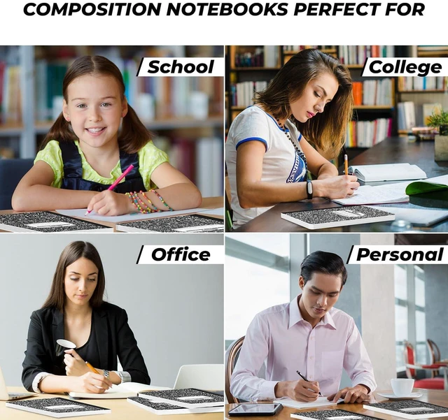 Alt view image 6 of 7 - 50 Pack Bulk Composition Notebooks, College Ruled, Marble Notebook Bulk School Supplies, 200 Pgs (100 Sheets), 9-3/4 x 7-1/2, Hard Cover Composition Book, Black Marble, Notebooks for School