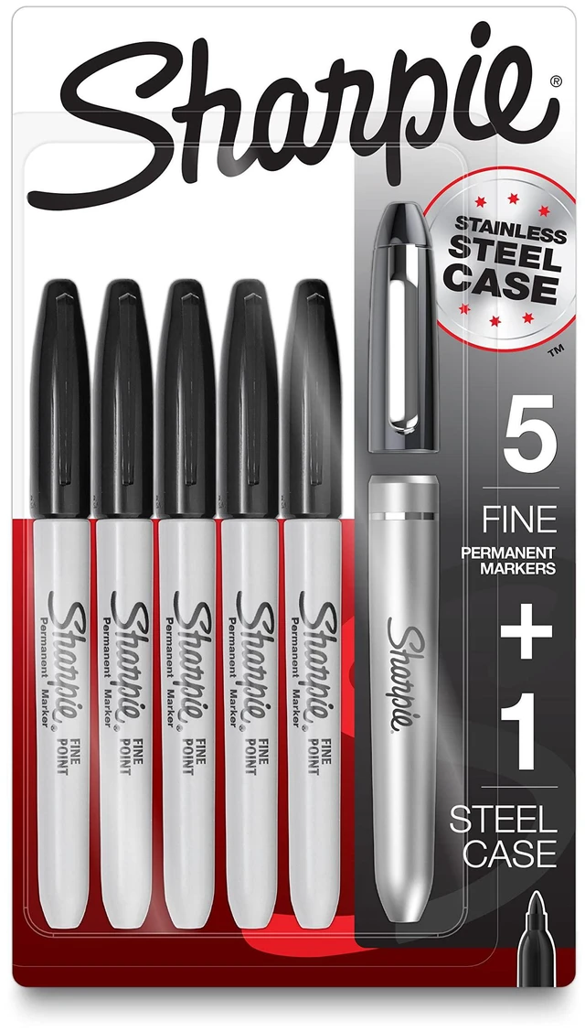 Main image of Permanent Markers with Stainless Steel Marker Case Fine Point Black 6 Count