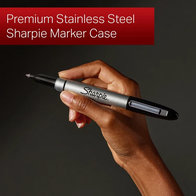 Alt view image 2 of 7 - Permanent Markers with Stainless Steel Marker Case Fine Point Black 6 Count