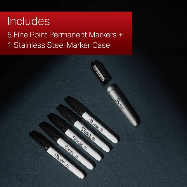 Alt view image 4 of 7 - Permanent Markers with Stainless Steel Marker Case Fine Point Black 6 Count