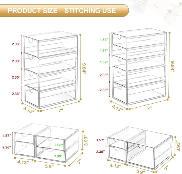 Alt view image 2 of 7 - 4-Pack Acrylic 16-Drawer Storage & Makeup Organizer for Desk Smooth-glide drawers, clear acrylic, stackable, dustproof, wipe clean, for office supplies, pens, jewelry, makeup