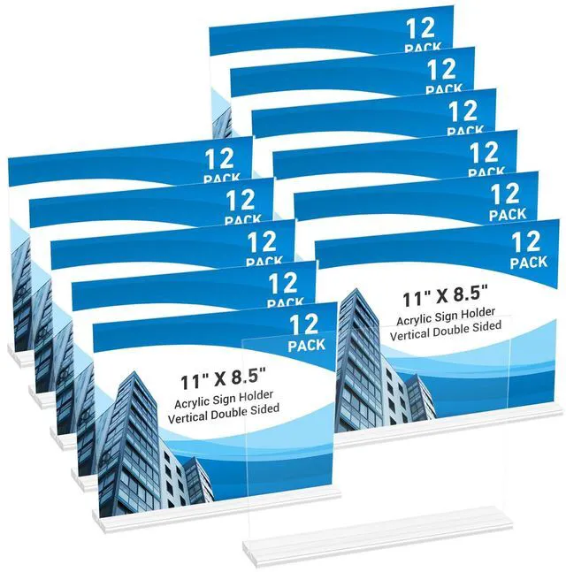 Main image of 12 Pack Acrylic Sign Holder 11 x 8.5 Horizontal, Double-Sided Clear Sign Holder Plastic Stands for Display, T Shape Acrylic Table Sign Stands for Office Store Restaurants Wedding Party Decoration