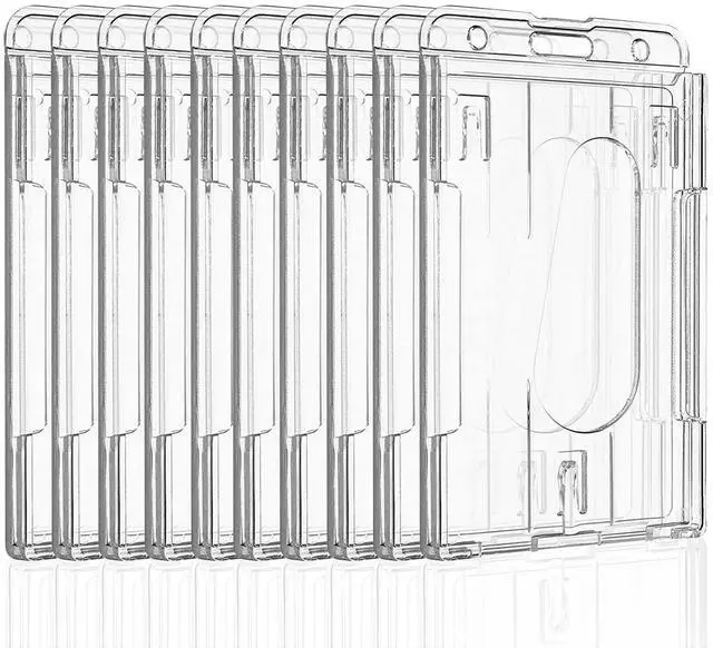 Main image of 50 Pack Vertical 2-Card Badge Holder with Thumb Slot Hard Transparent PC Case Protector for Office School IDs Credit Cards Drivers Licenses and Passes