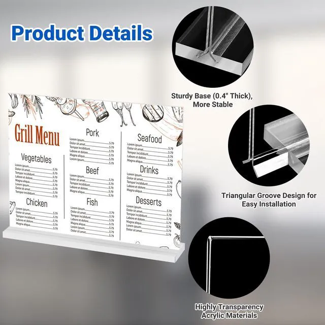 Alt view image 4 of 7 - 3 Pack Acrylic Sign Holder 11 x 8.5 Horizontal, Double-Sided Clear Sign Holder Plastic Stands for Display, T Shape Acrylic Table Sign Stands for Office Store Restaurants Wedding Party Decoration