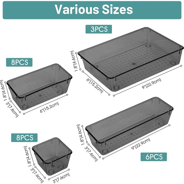 Alt view image 2 of 6 - 25 PCS Plastic Drawer Organizer Set, Makeup Organizers and Storage Bins 4 Sizes Desk Drawer Divider Organizers and Storage Bins for Jewelry, Gadgets for Kitchen, Bedroom, Bathroom, Office, Black