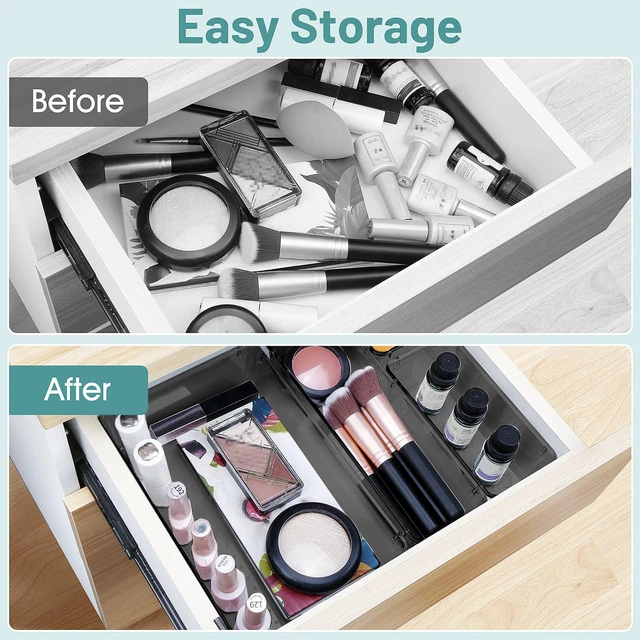 Alt view image 4 of 6 - 25 PCS Plastic Drawer Organizer Set, Makeup Organizers and Storage Bins 4 Sizes Desk Drawer Divider Organizers and Storage Bins for Jewelry, Gadgets for Kitchen, Bedroom, Bathroom, Office, Black
