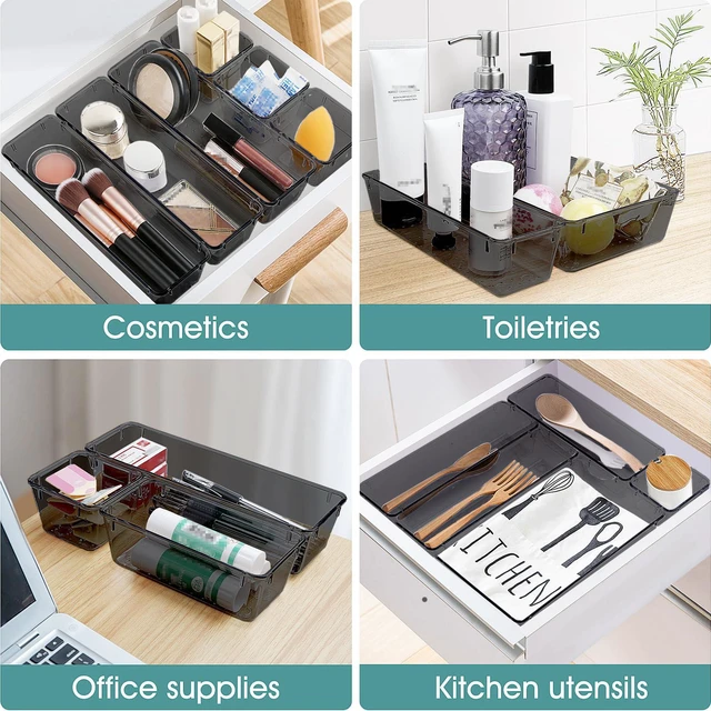 Alt view image 5 of 6 - 25 PCS Plastic Drawer Organizer Set, Makeup Organizers and Storage Bins 4 Sizes Desk Drawer Divider Organizers and Storage Bins for Jewelry, Gadgets for Kitchen, Bedroom, Bathroom, Office, Black