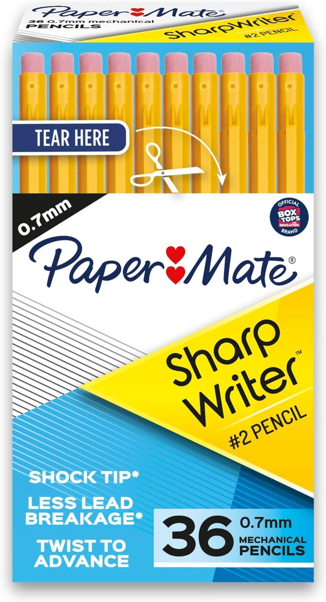 Main image of SharpWriter Mechanical Pencils Yellow | 0.7 mm | Shock-Absorbing Tip | Twistable Tip | No Sharpening Needed | 36 Count, Pack of 6