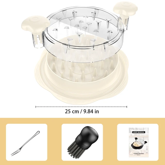 Alt view image 7 of 7 - Chicken Shredder Tool Twist Large Meat Shredder with Brush&Fork, Beige Visible Chicken Breast Shredder, Strong Anti-Slip Strip, Ergonomic Handle, BPA Free, Kitchen Gadgets for Pork Beef Chicken