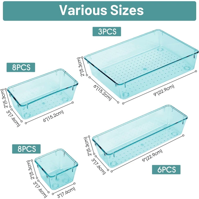 Alt view image 2 of 6 - 25 PCS Clear Plastic Drawer Organizer, Makeup Organizers and Storage Bins 4 Sizes Desk Drawer Divider Organizers and Storage Bins for Jewelry, Gadgets for Kitchen, Bedroom, Bathroom, Office,Sea Blue