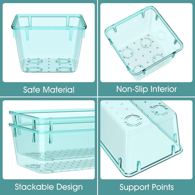 Alt view image 3 of 6 - 25 PCS Clear Plastic Drawer Organizer, Makeup Organizers and Storage Bins 4 Sizes Desk Drawer Divider Organizers and Storage Bins for Jewelry, Gadgets for Kitchen, Bedroom, Bathroom, Office,Sea Blue