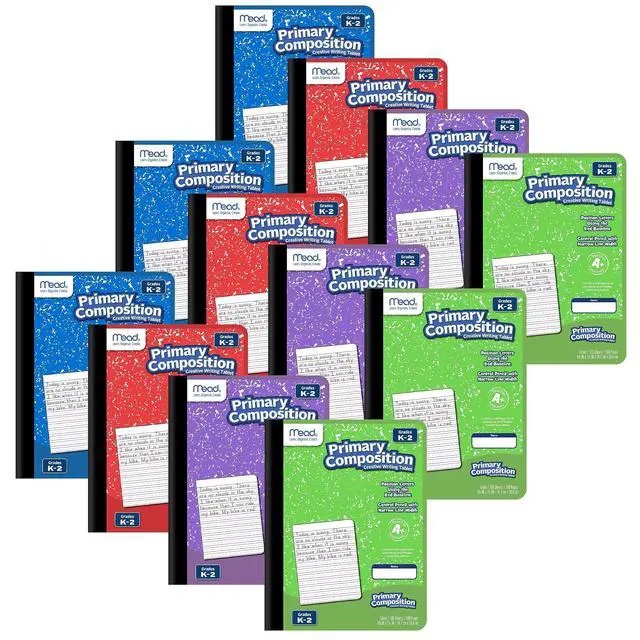 Main image of Primary Composition Book, Primary Ruled Journal, Grades K-2, 7-1/2" x 9-3/4", 100 Sheets per Comp Book, Colors Will Vary, 12 Pack (610054-ECM)