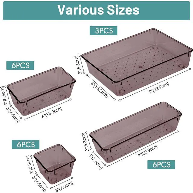 Alt view image 2 of 6 - 25 PCS Plastic Drawer Organizer Set, Makeup Organizers and Storage Bins 4 Sizes Desk Drawer Divider Organizers and Storage Bins for Jewelry, Gadgets for Kitchen, Bedroom, Bathroom, Brown