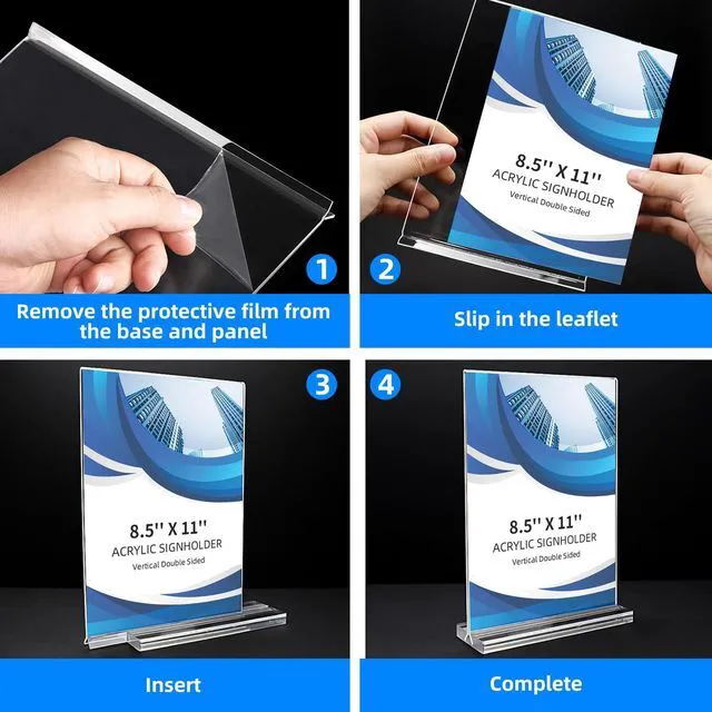 Alt view image 4 of 7 - 24 Pack Acrylic Sign Holder 8.5 x 11, Double-Sided Clear Sign Holder Plastic Stands for Display, T Shape Acrylic Table Sign Stands for Office Store Restaurants Wedding Party Decoration