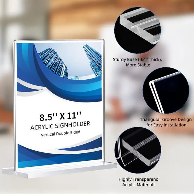 Alt view image 5 of 7 - 24 Pack Acrylic Sign Holder 8.5 x 11, Double-Sided Clear Sign Holder Plastic Stands for Display, T Shape Acrylic Table Sign Stands for Office Store Restaurants Wedding Party Decoration