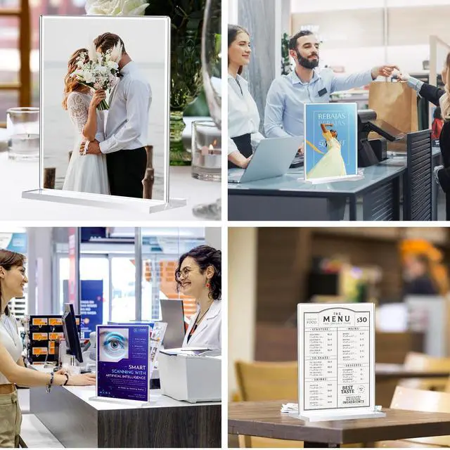 Alt view image 7 of 7 - 24 Pack Acrylic Sign Holder 8.5 x 11, Double-Sided Clear Sign Holder Plastic Stands for Display, T Shape Acrylic Table Sign Stands for Office Store Restaurants Wedding Party Decoration