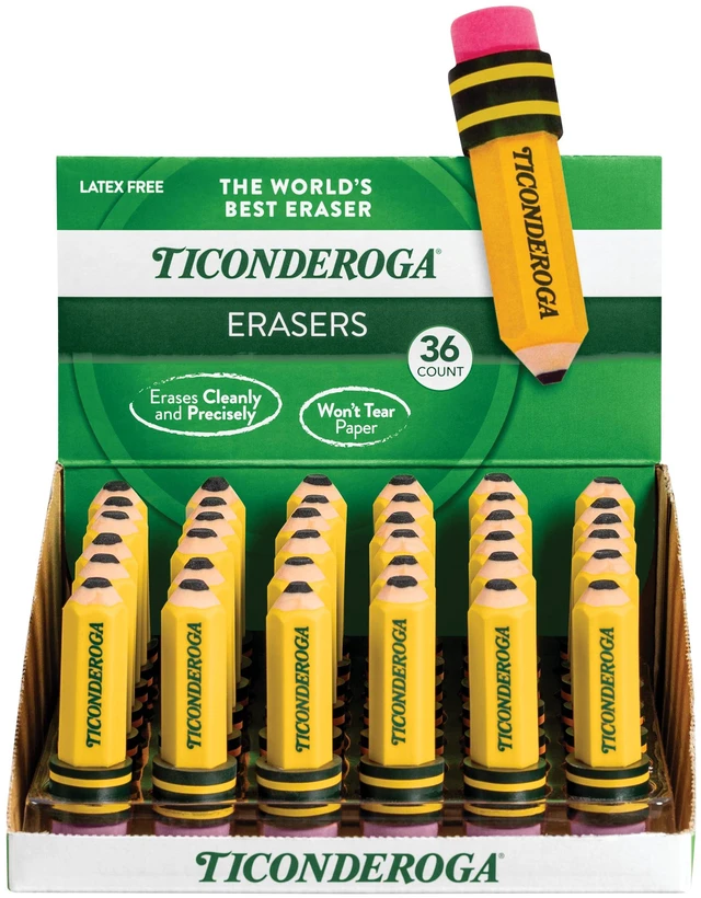 Main image of Erasers, Pencil Shaped, Yellow, 36-Pack (38936) Ideal for writing, drawing, schoolwork, classrooms and office use