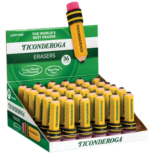 Alt view image 2 of 6 - Erasers, Pencil Shaped, Yellow, 36-Pack (38936) Ideal for writing, drawing, schoolwork, classrooms and office use