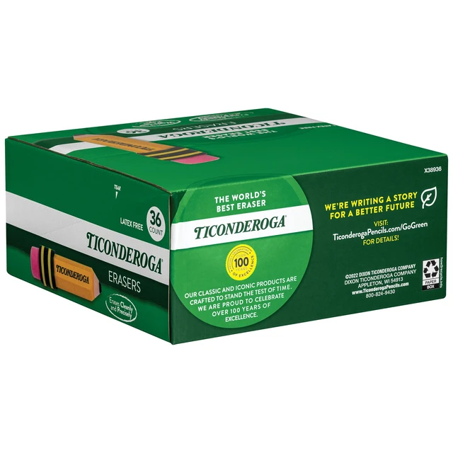 Alt view image 4 of 6 - Erasers, Pencil Shaped, Yellow, 36-Pack (38936) Ideal for writing, drawing, schoolwork, classrooms and office use